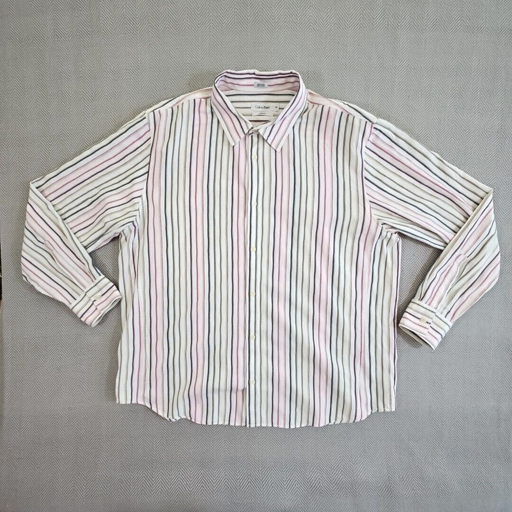Calvin Klein Shirt Men's XXL Striped Textured Long Sleeve Y2K Boho Modern‎ Fit